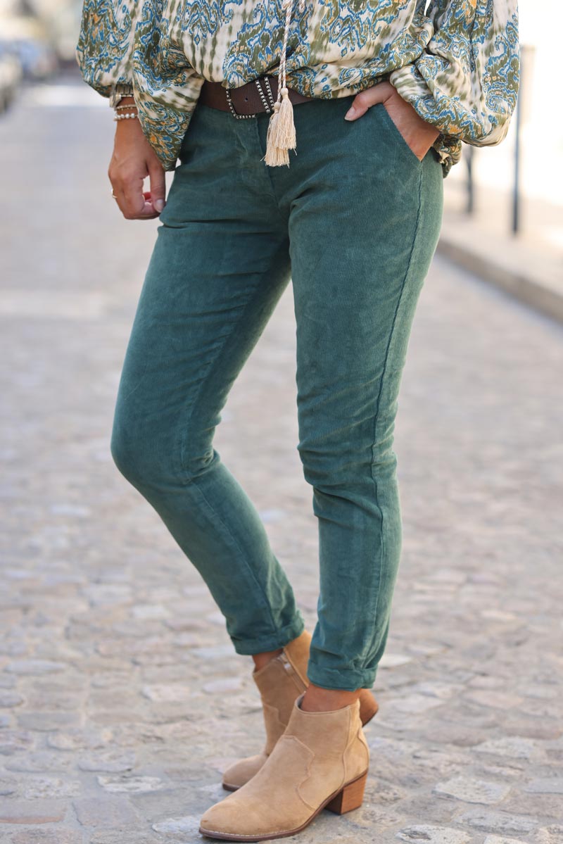 Pantalon velours cotele vert bouteille G213 (1)