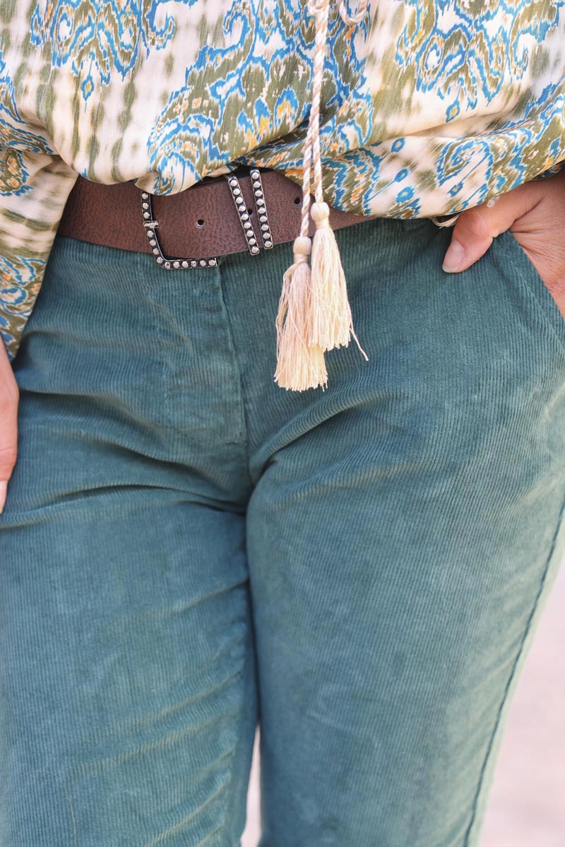 Pantalon velours cotele vert bouteille G213 (1)