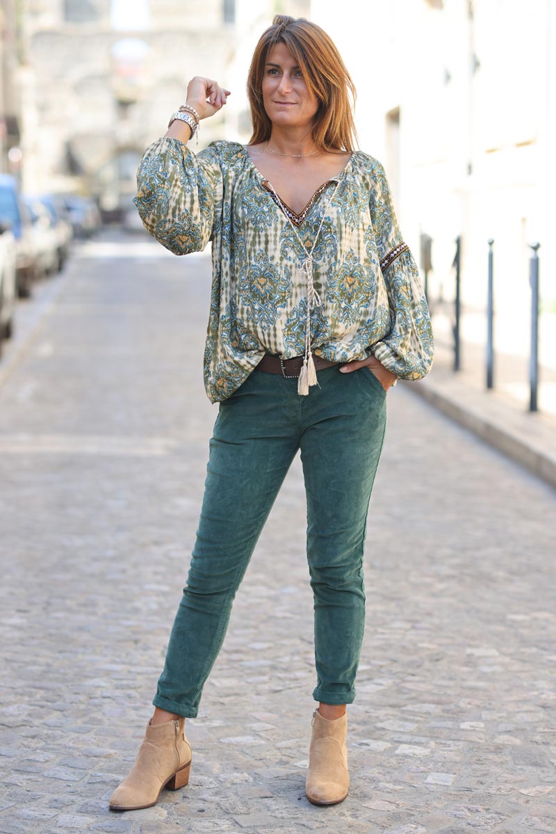 Pantalon velours cotele vert bouteille G213 (1)