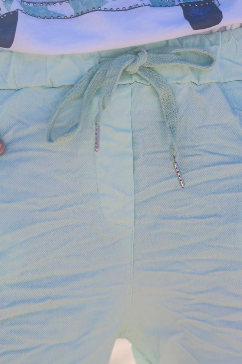 Pantalón elástico confort verde mar con cinturilla elástica