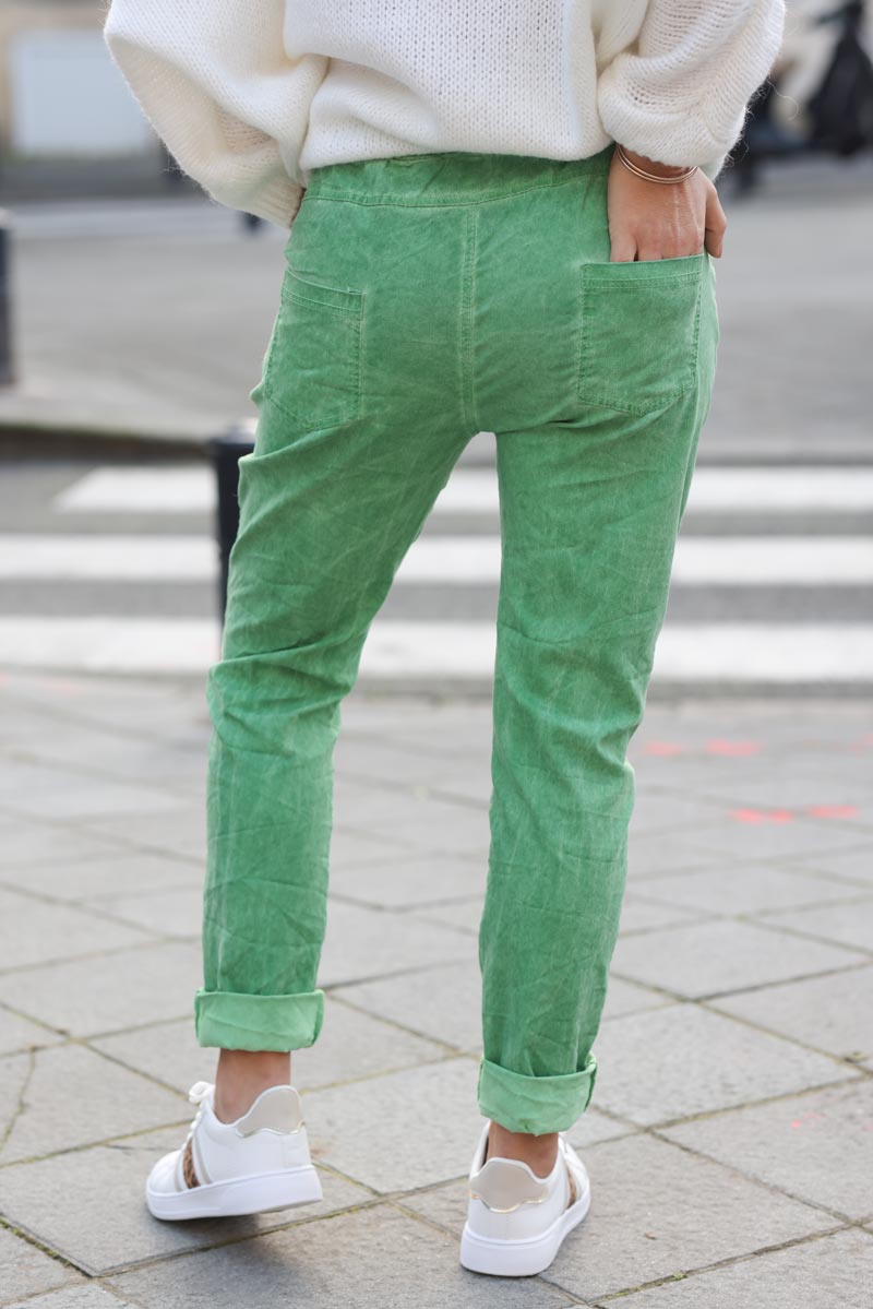 Pantalon vert delave en toile extra confort et stretch avec ceinture G279 (1)
