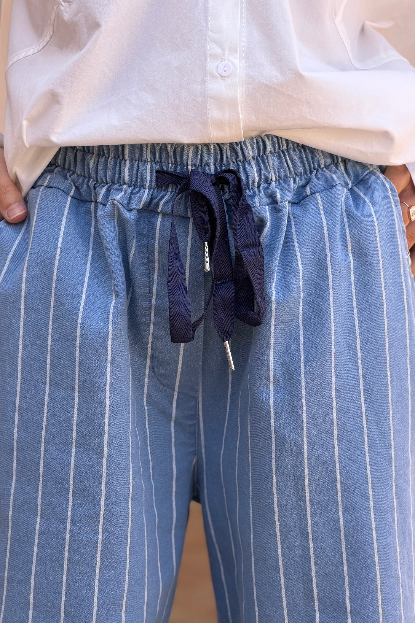 Chambray Pinstripe Pull-On Pants