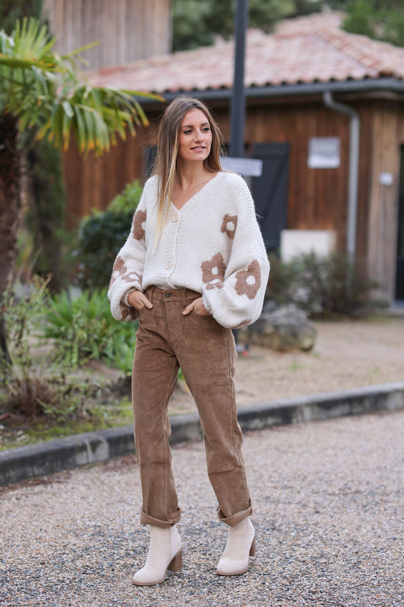 Pantalon camel en velours côtelé coupe droite
