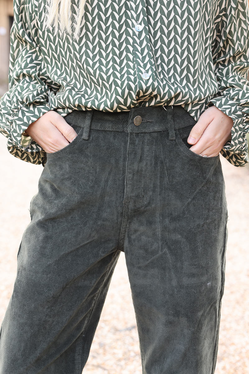 Khaki velvet corduroy straight cut pants