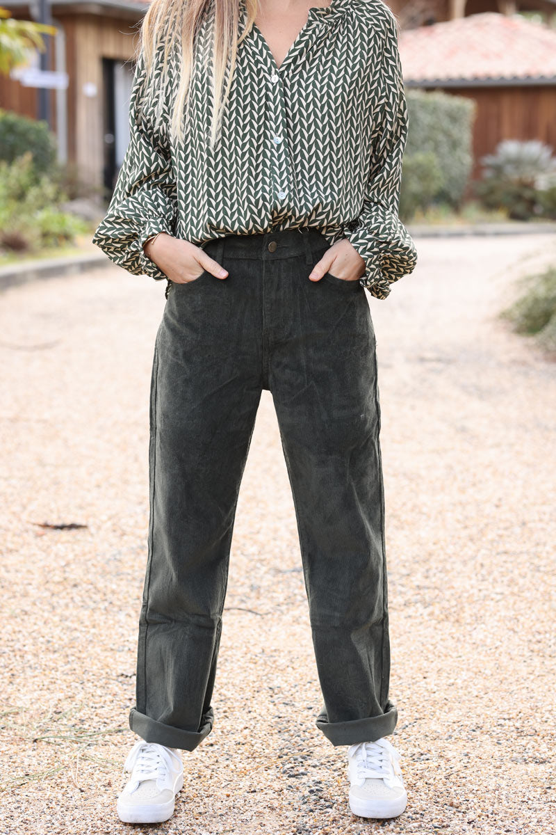Khaki velvet corduroy straight cut pants