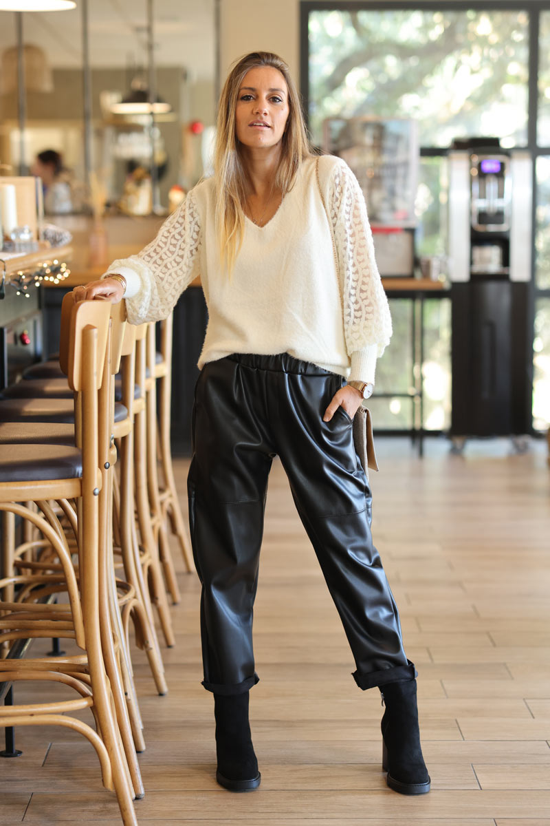 Pantalon carotte cuir new arrivals