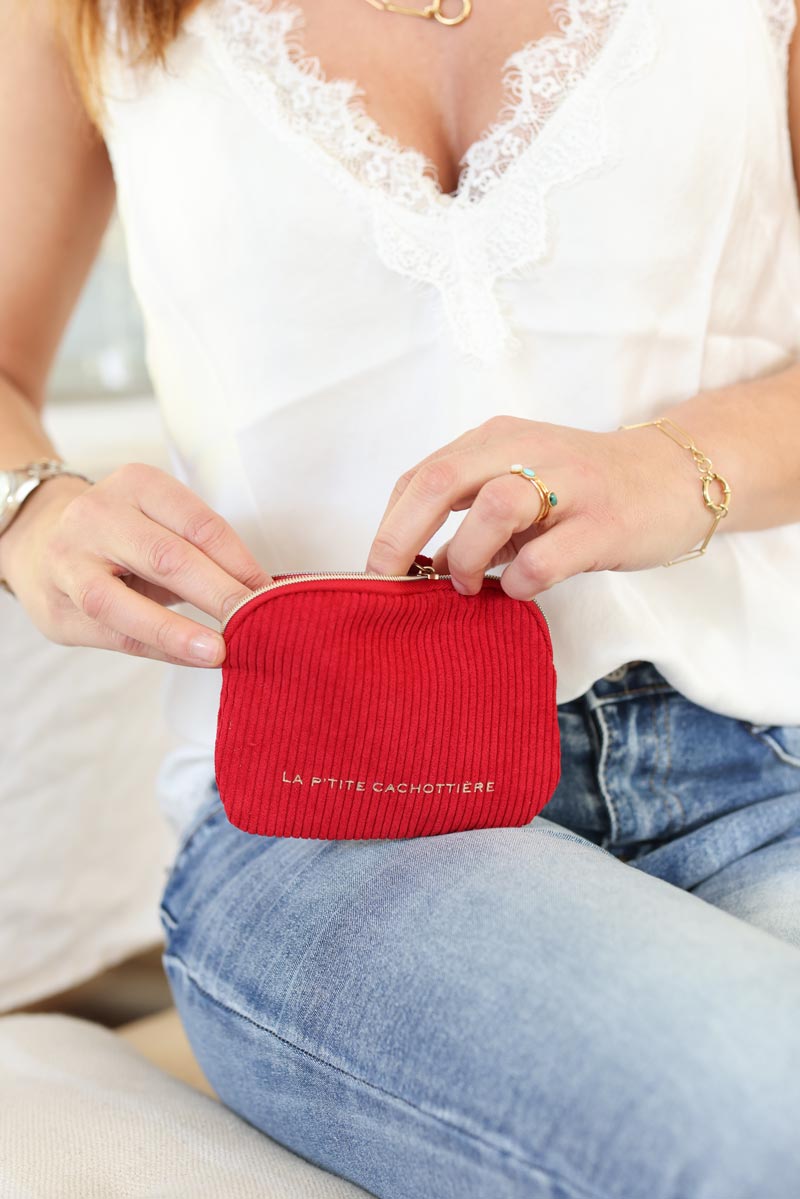 Petit porte monnaie rouge en velours cotele h014 (1)