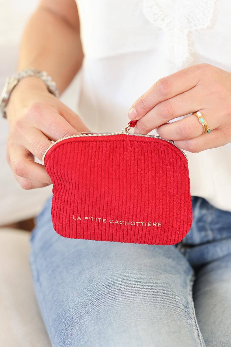 Petit porte monnaie rouge en velours cotele h014 (1)