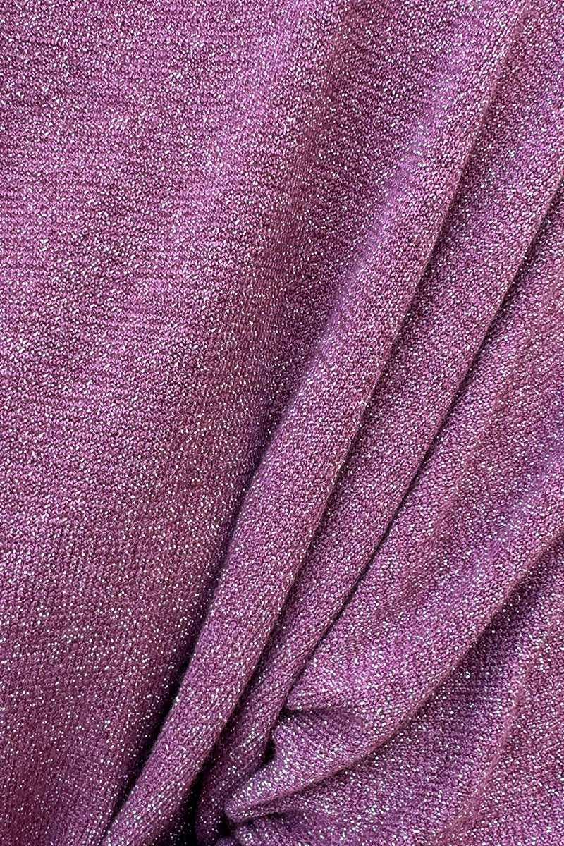 Petit pull large aubergine maille lurex brillante col v