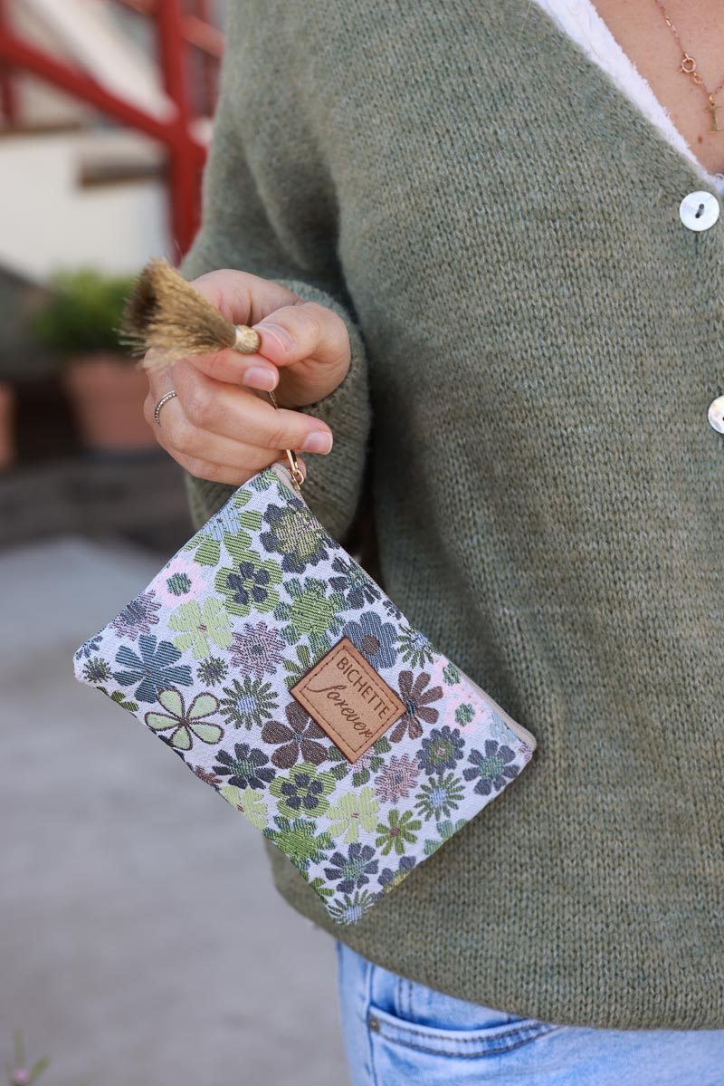 Olive Floral Tapestry Zip Pouch