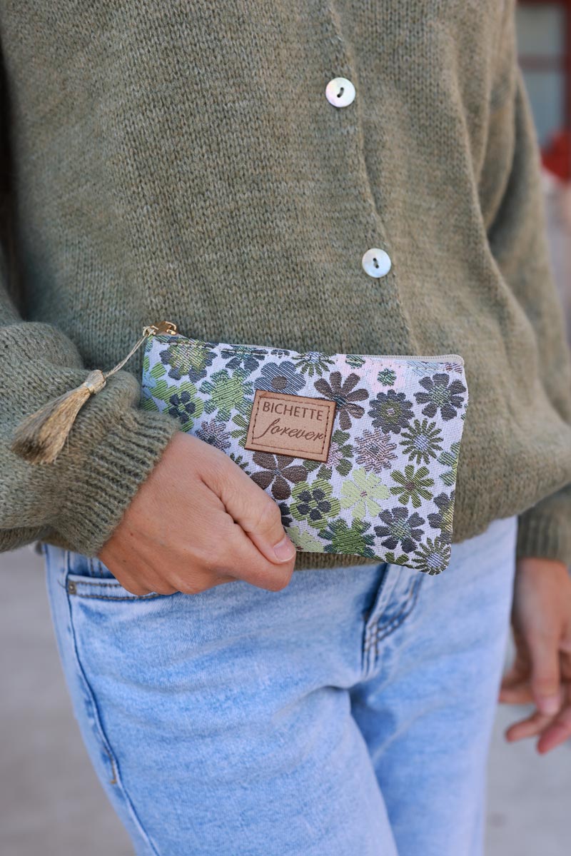 Olive Floral Tapestry Zip Pouch