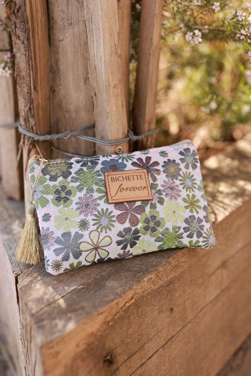 Olive Floral Tapestry Zip Pouch