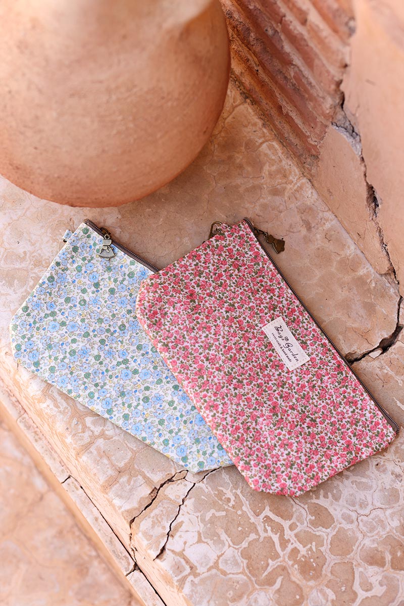 Pochette imperméable effet cirée rose imprimé liberty petit sac pour femme H008
