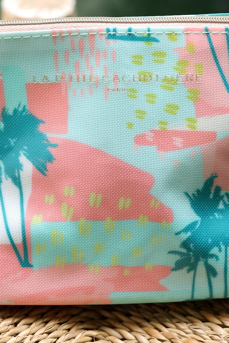 Pochette vinyle imperméable imprimé coloré Miami turquoise petit sac pour femme palmiers vert eau H015