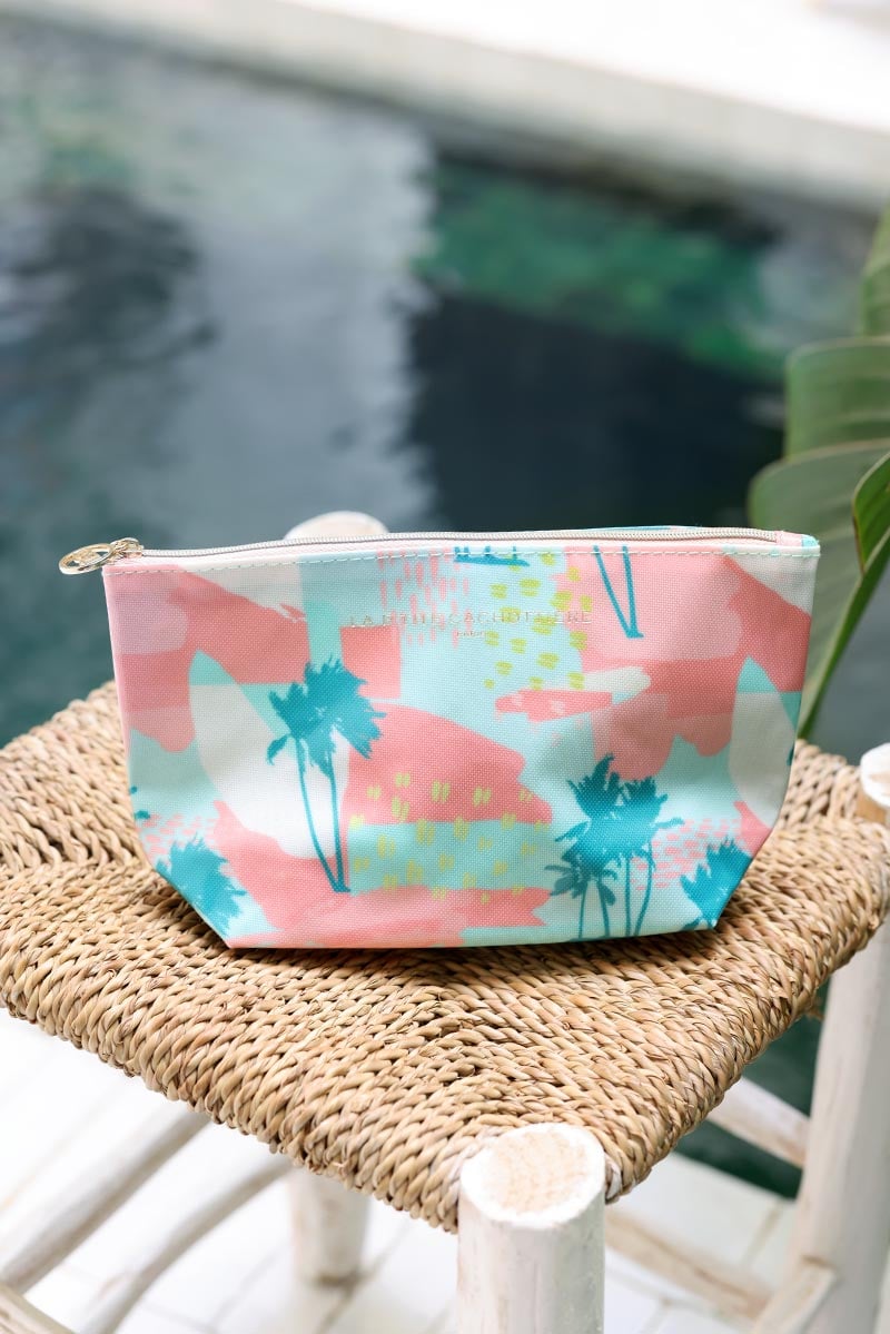 Pochette vinyle imperméable imprimé coloré Miami turquoise petit sac pour femme palmiers vert eau H015