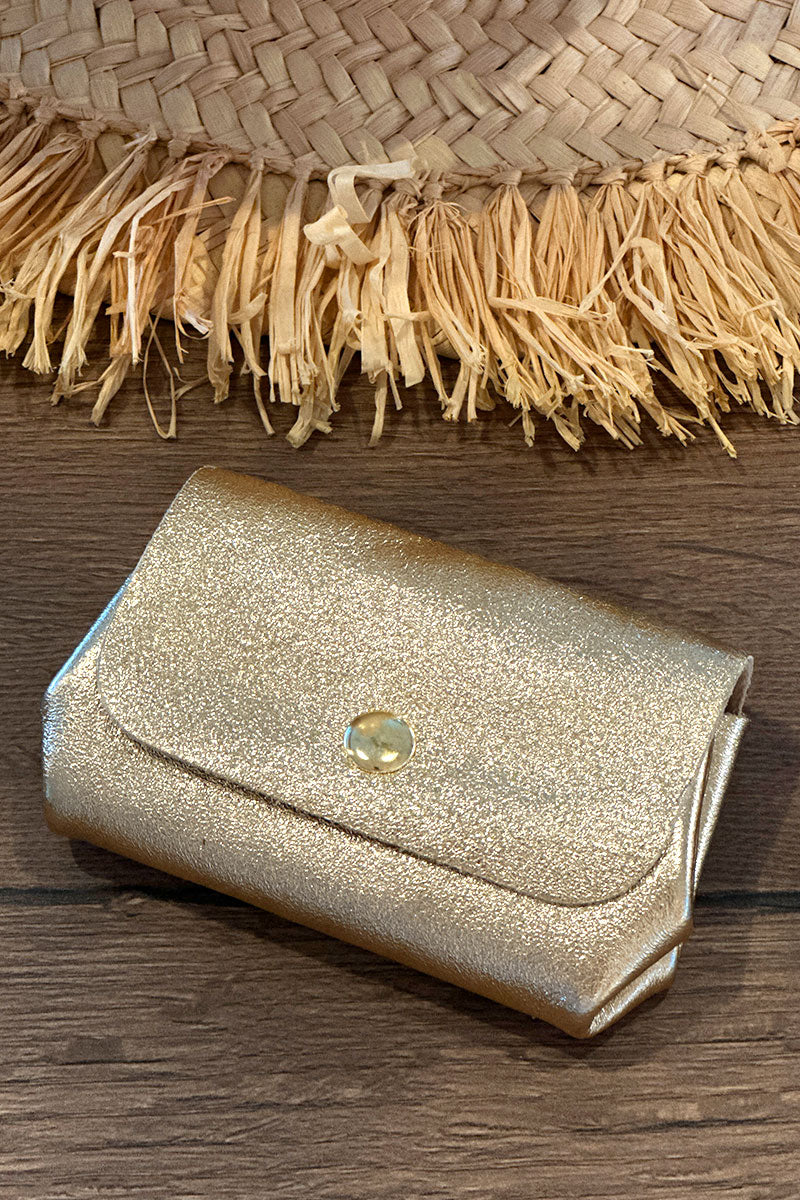 Porte monnaie en cuir brillant irisé doré