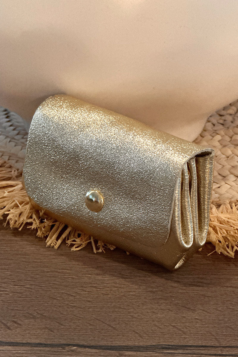 Porte monnaie en cuir brillant irisé doré