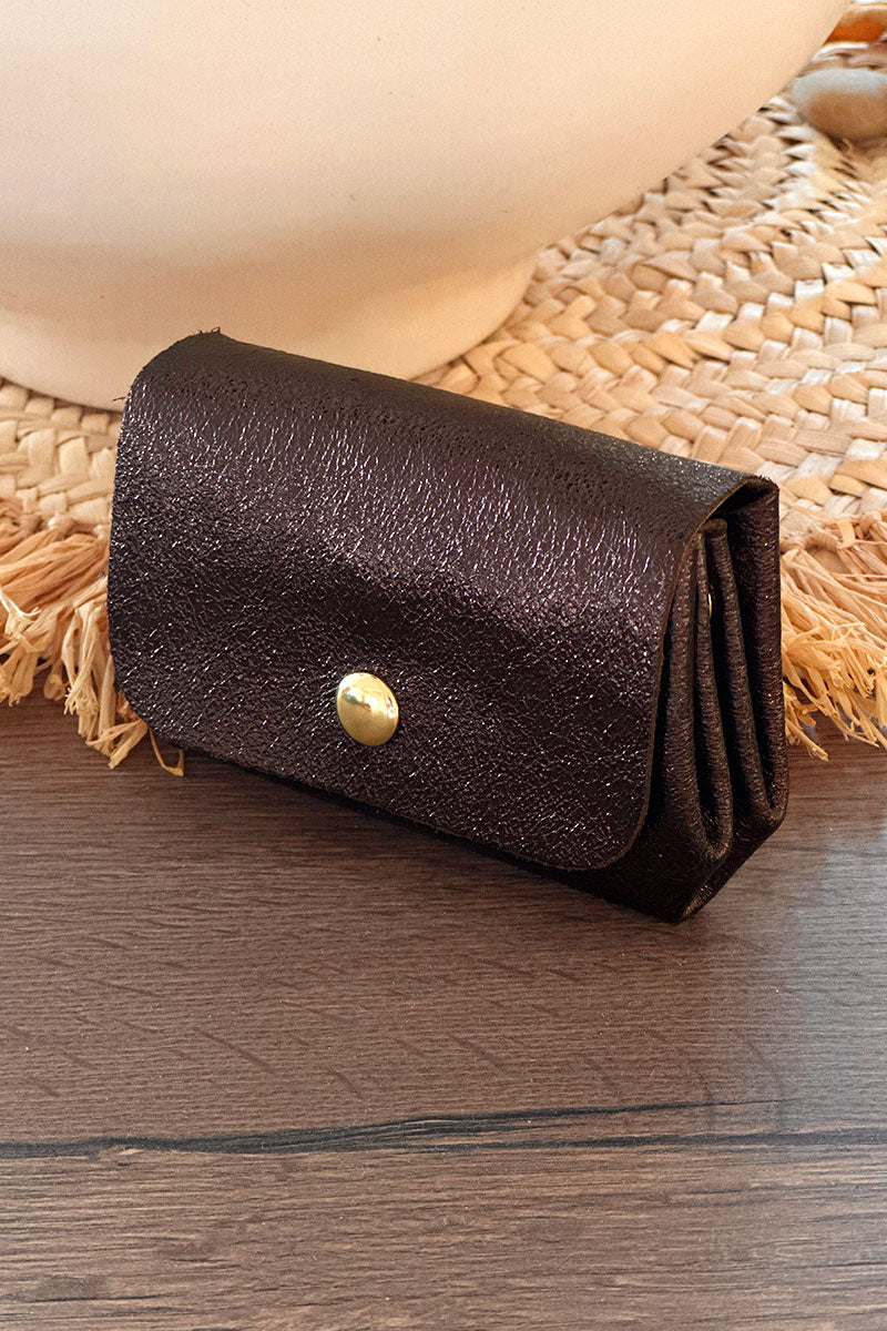 Porte monnaie en cuir brillant irisé marron