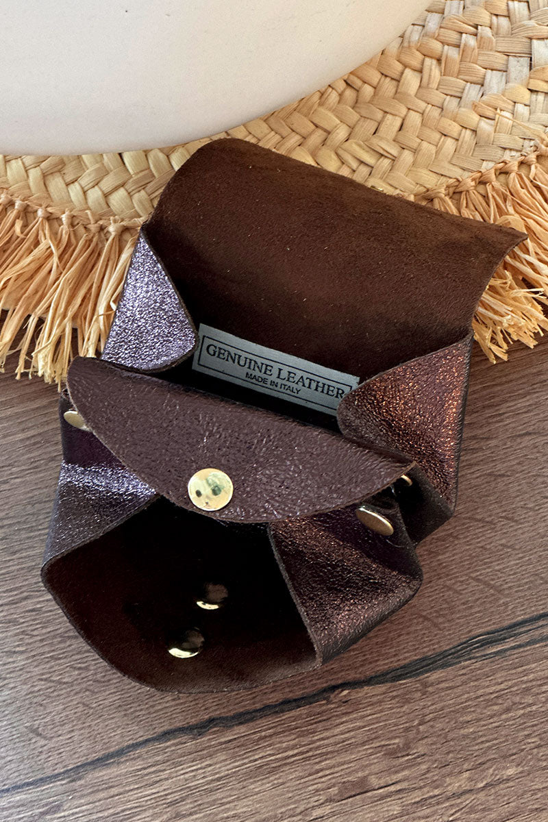 Porte monnaie en cuir brillant irisé marron