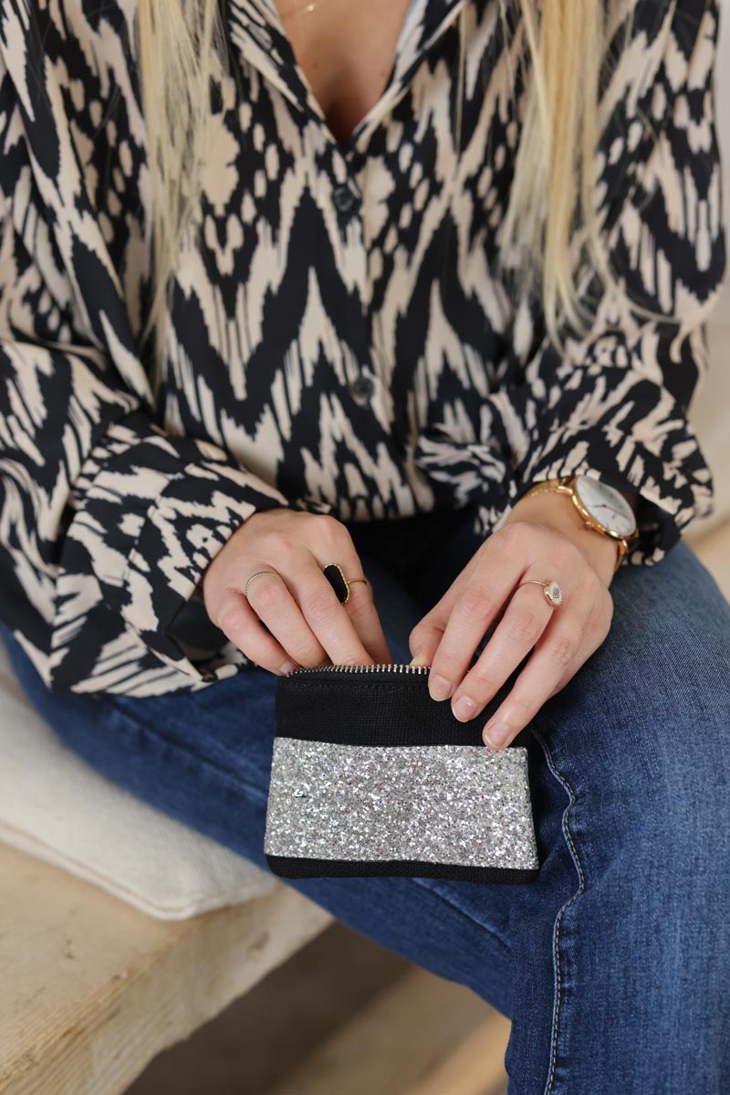 Porte-monnaie noir a paillettes argentees g048 (1)