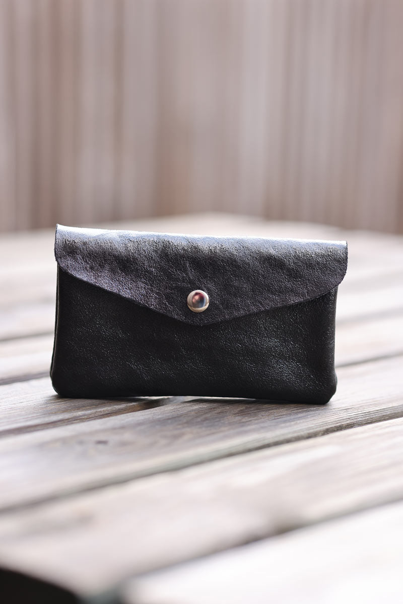 Metallic black leather purse