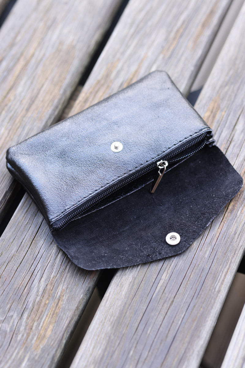Metallic black leather purse