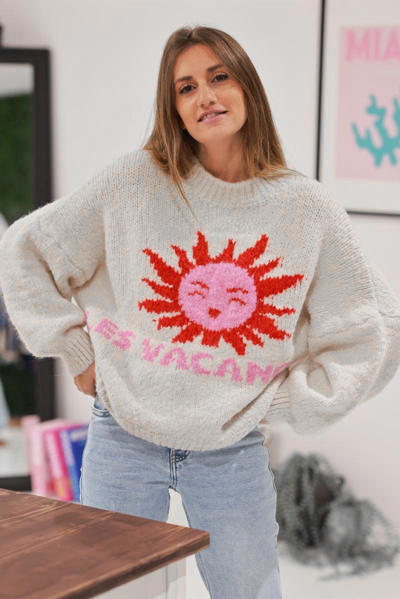 Pull Maia chaud beige en grosse maille soleil Les Vacances