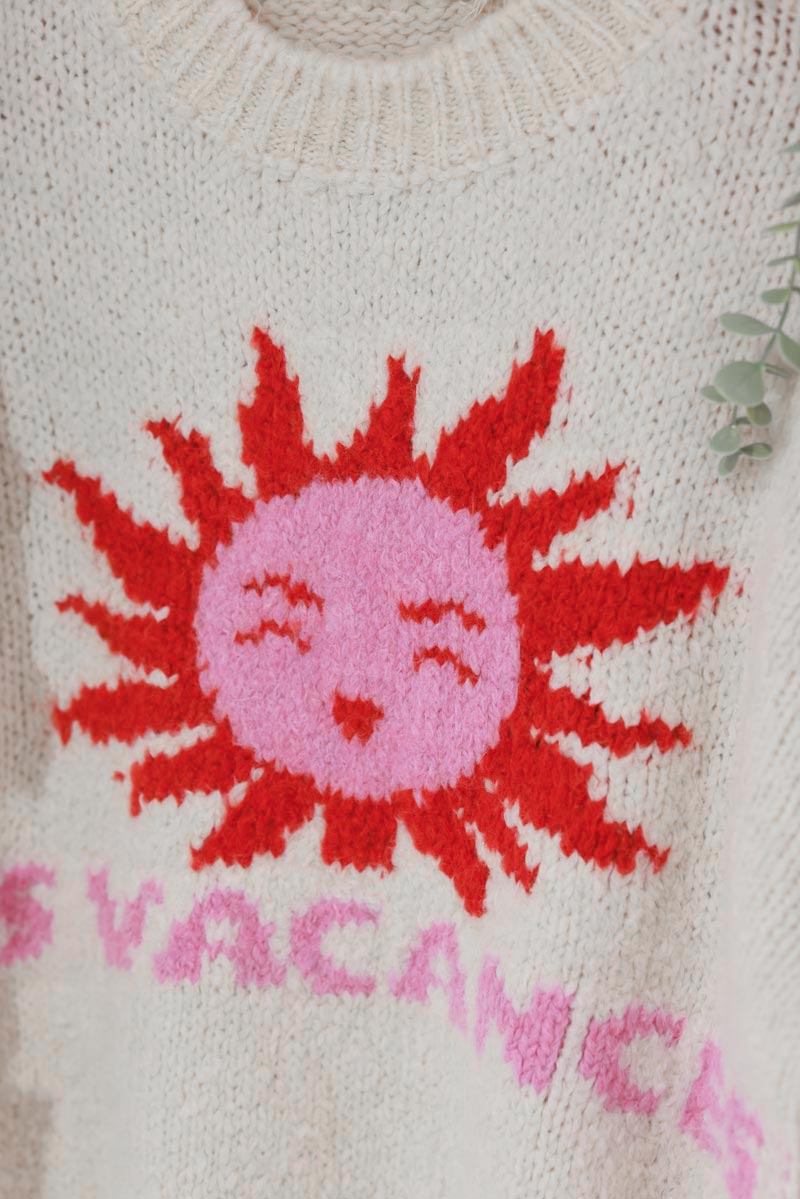 Pull Maia chaud beige en grosse maille soleil Les Vacances