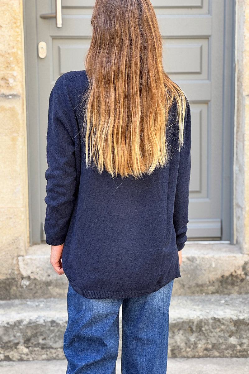 Pull basique tout doux bleu marine col V