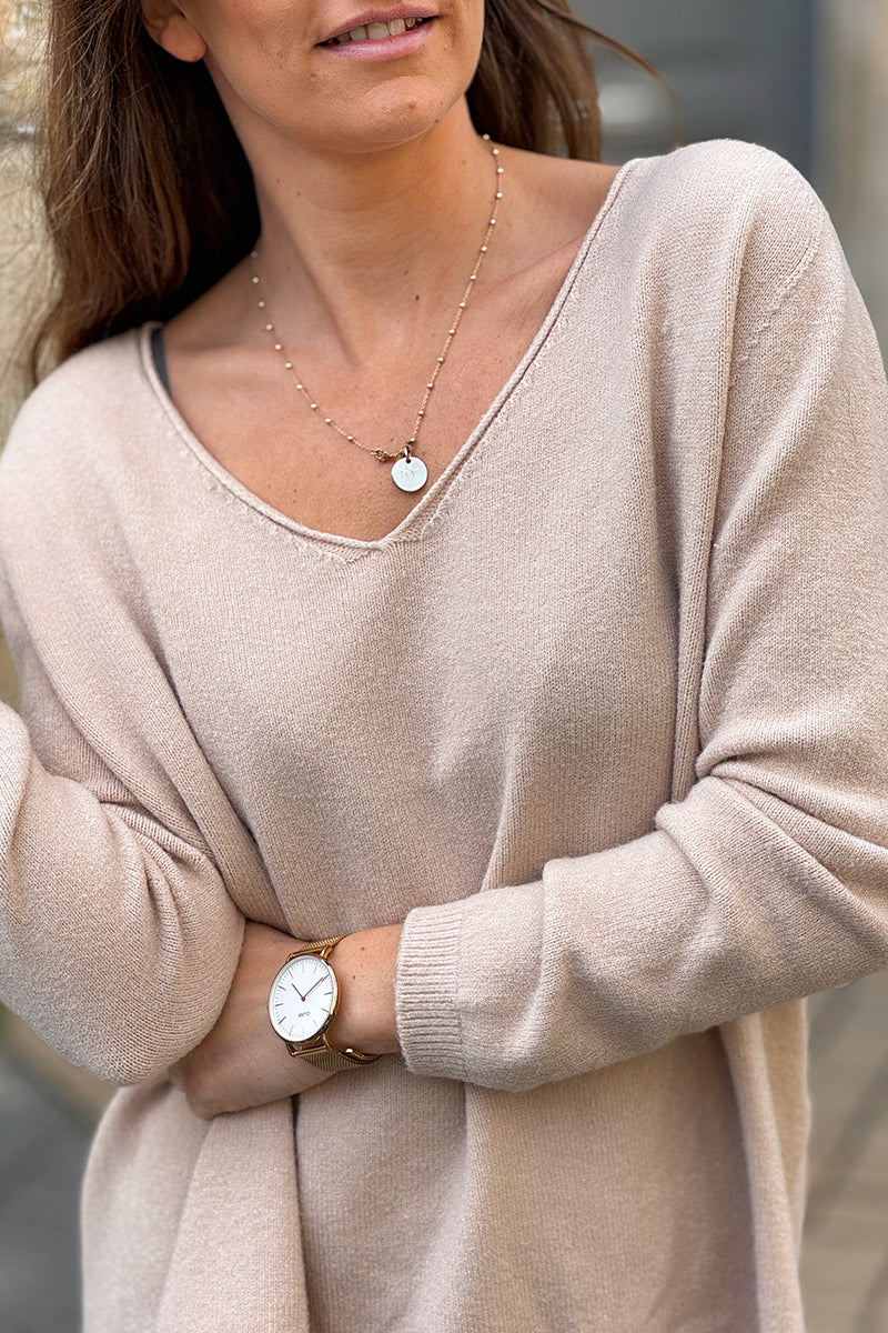 Pull tout doux basique lin col v