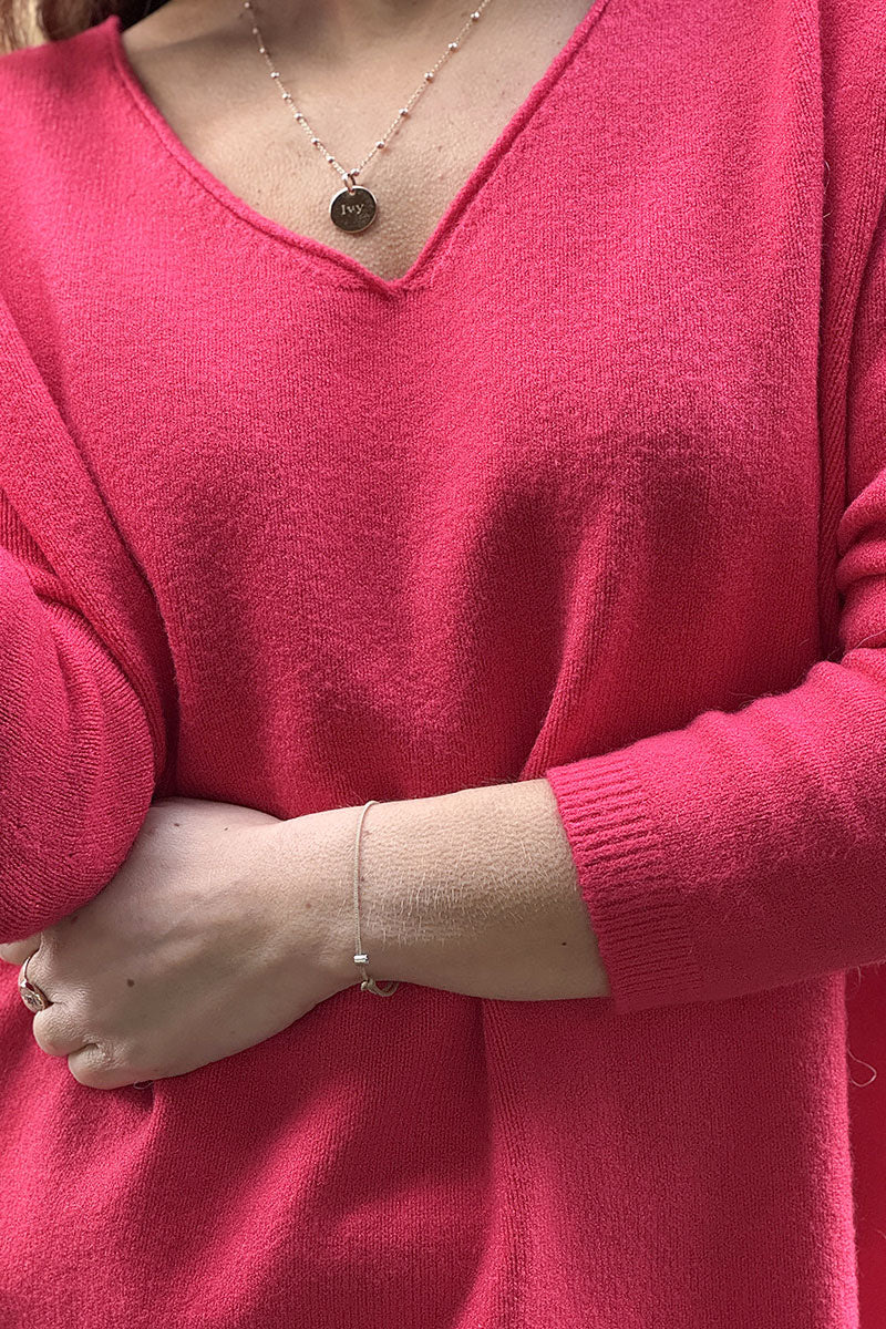 Pull basique tout doux framboise col V