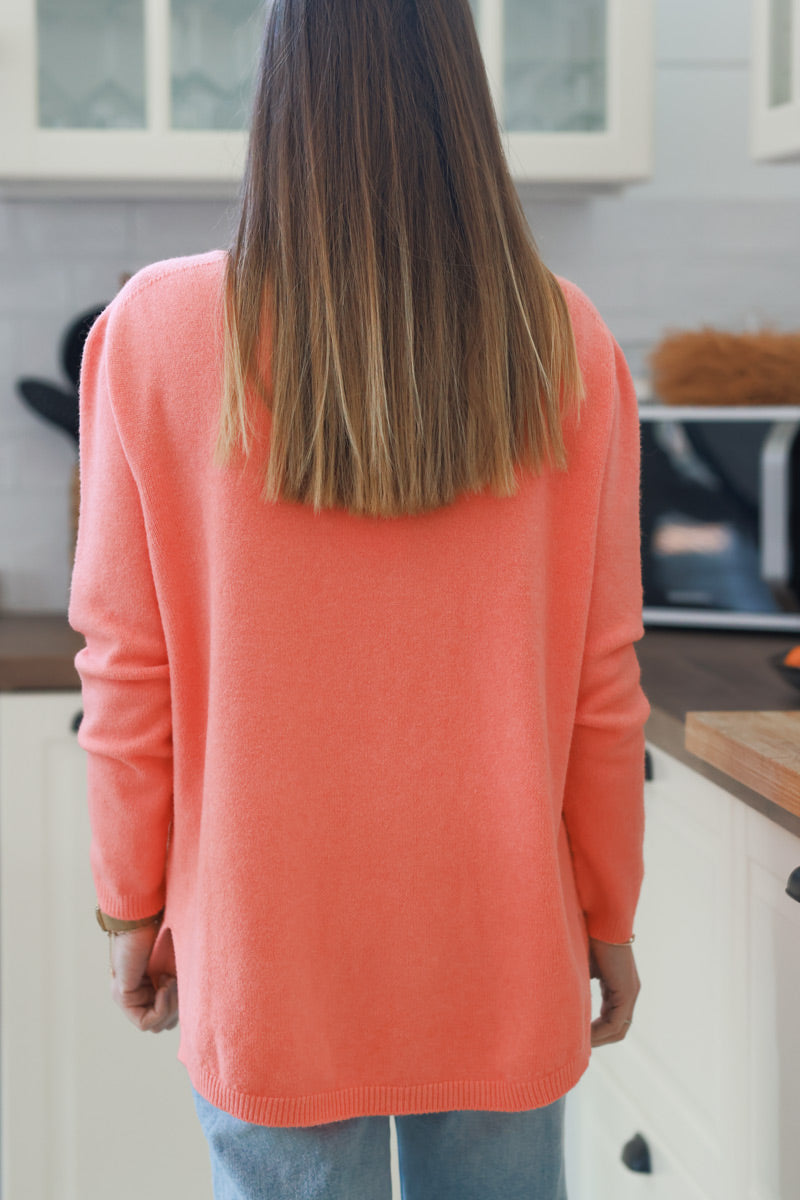 Pull basique tout doux orange pastel col V