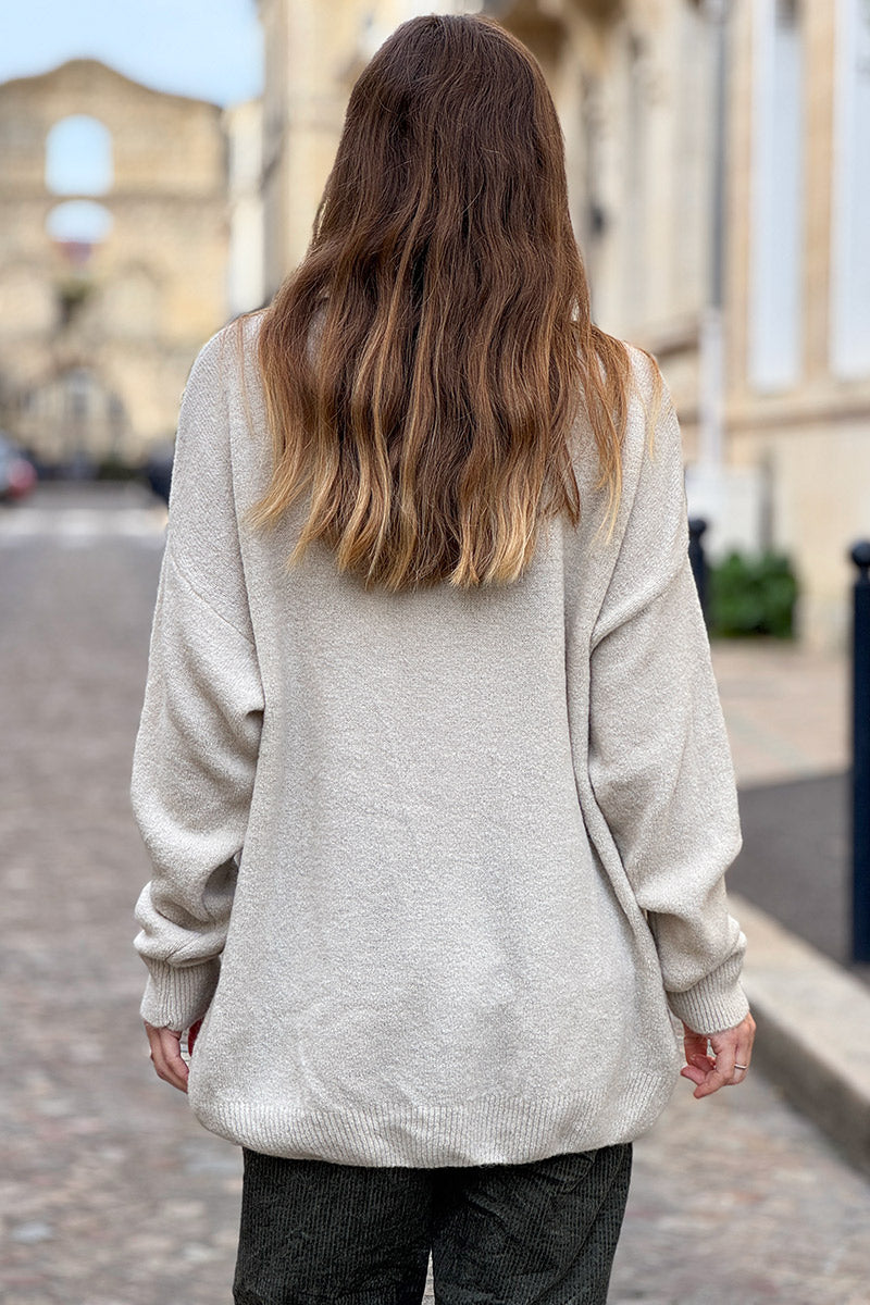 Pull beige basique loose en maille alpaga