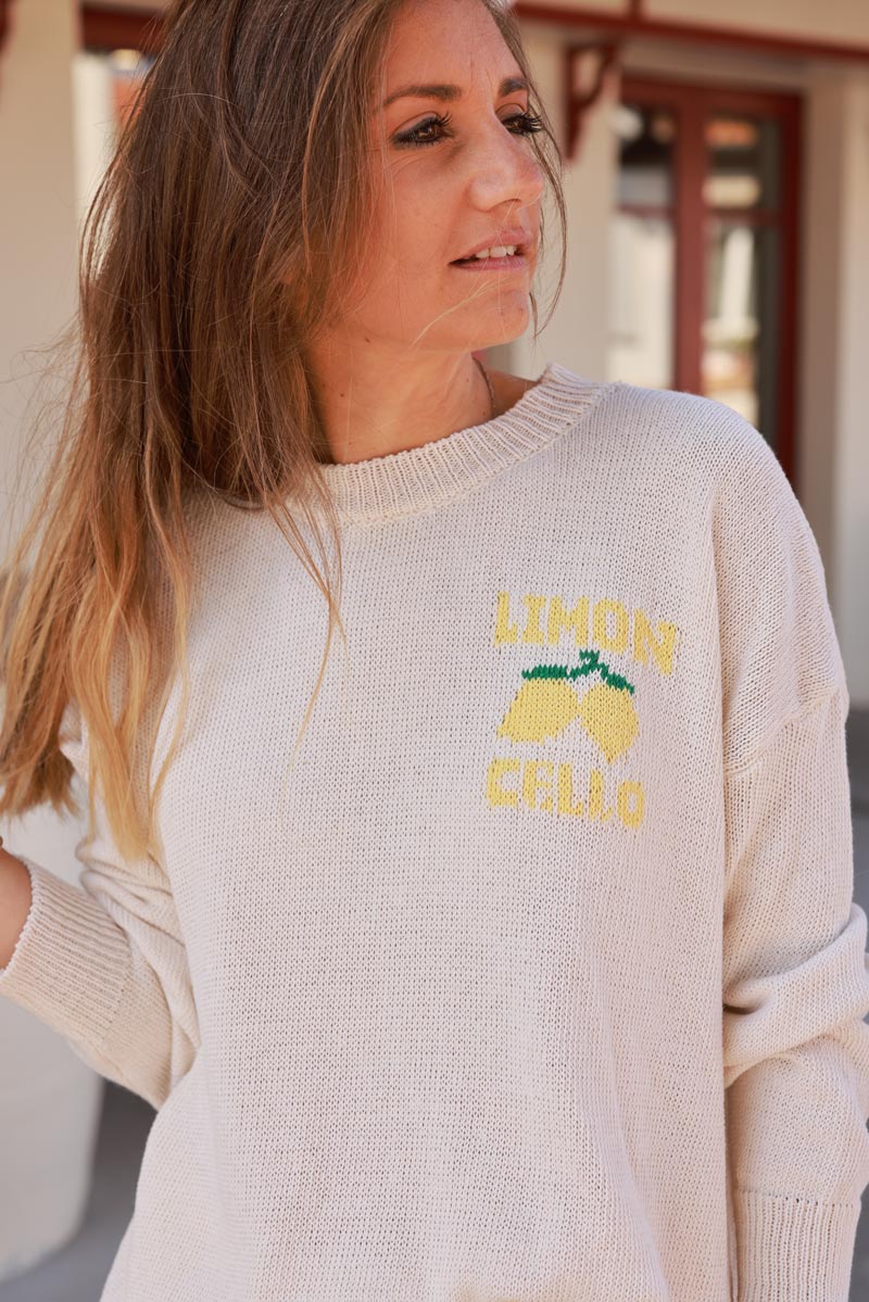 Jersey de punto de verano beige en mezcla de algodón Limoncello limones