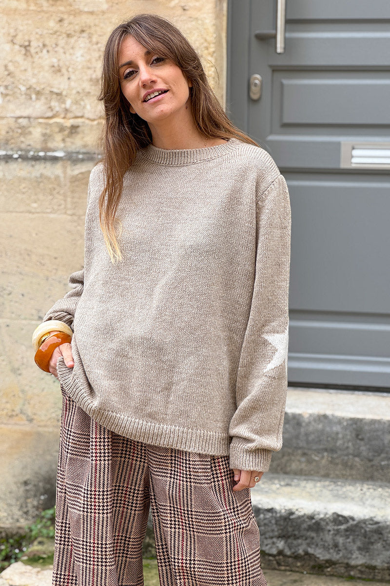 Beige Star Sleeve Knit Sweater