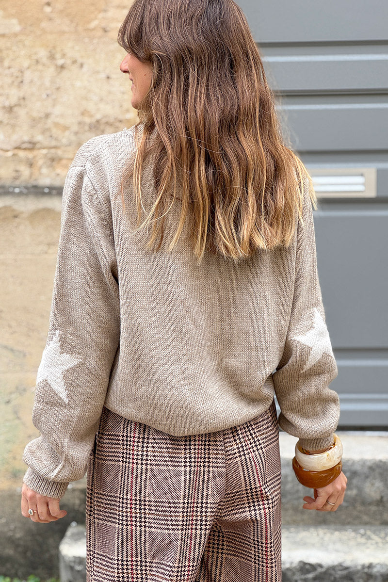 Beige Star Sleeve Knit Sweater