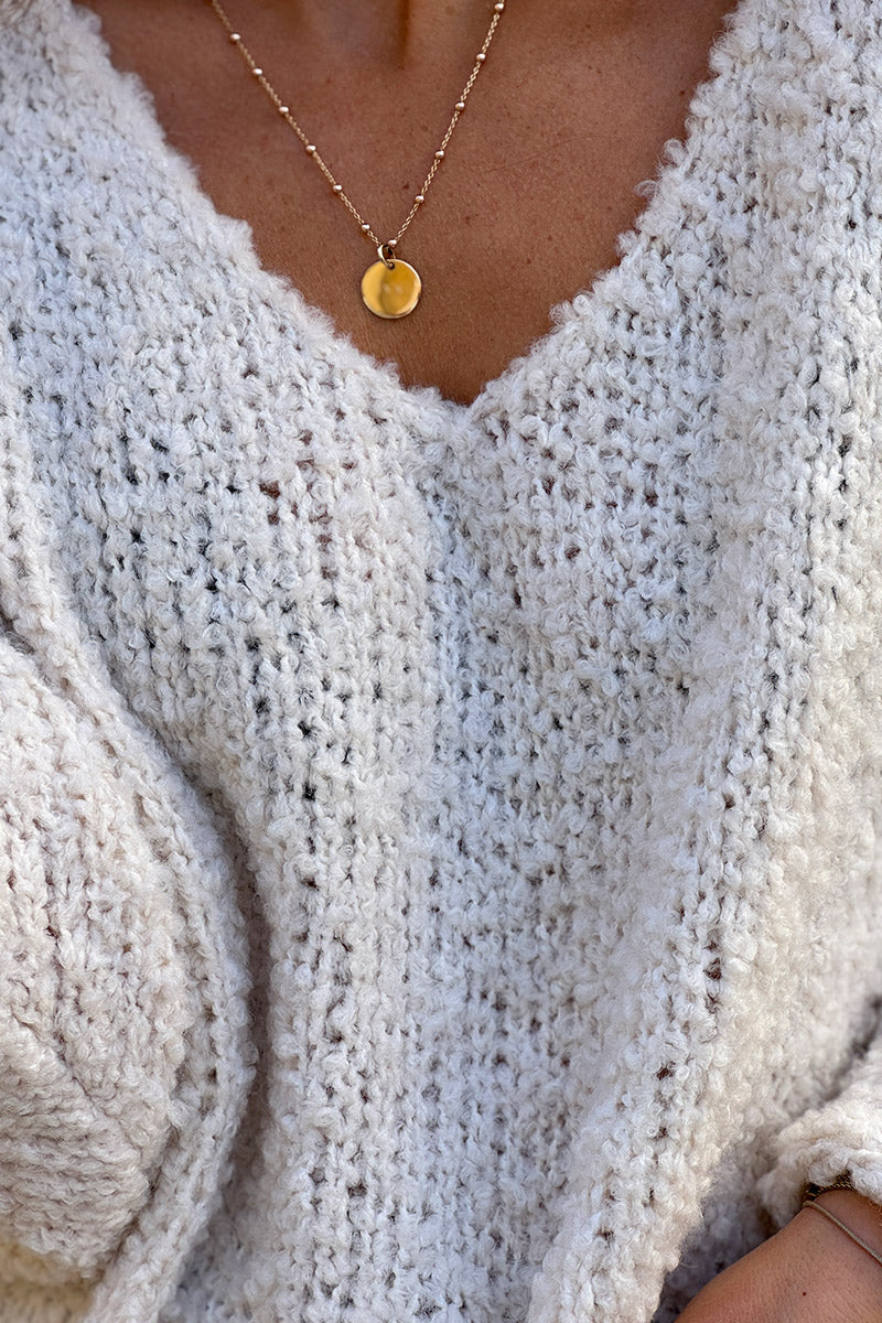 Cream Fuzzy Knit Alpaca Sweater