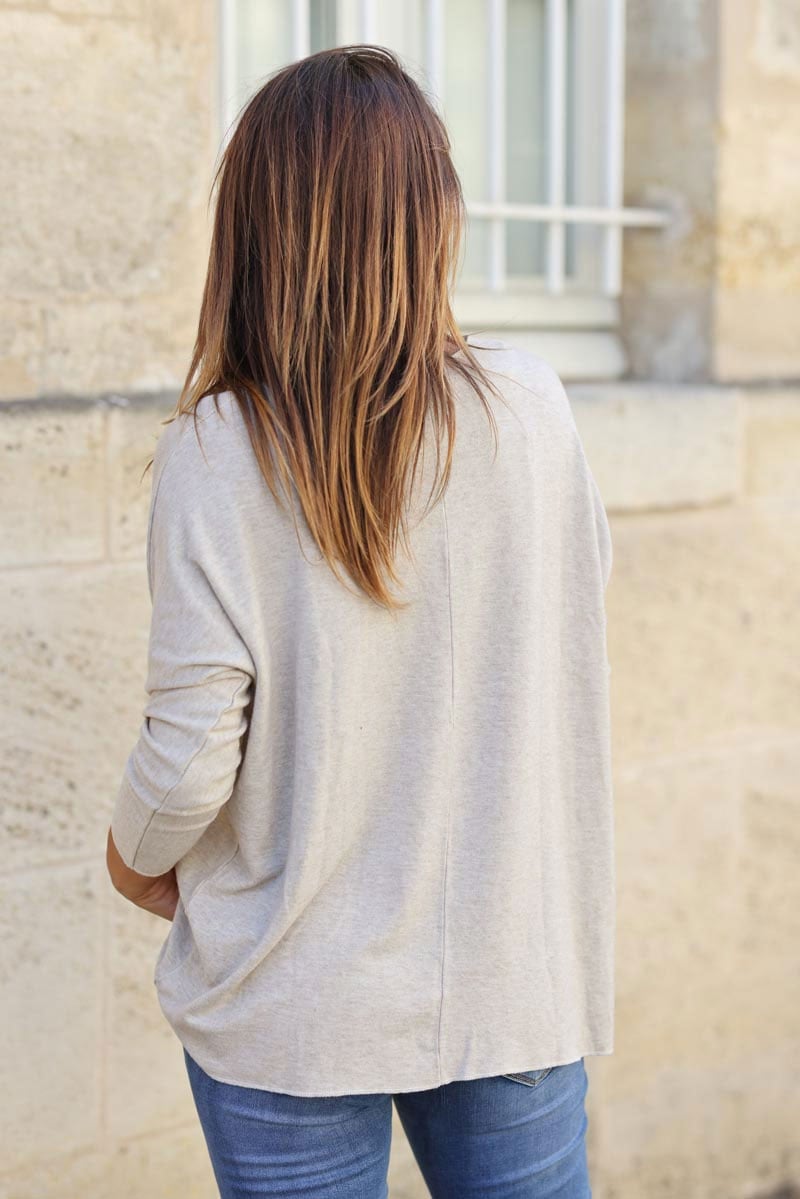 Pull beige léger col v petite étoile sequins vêtement femme C176