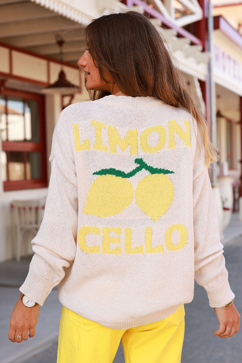 Jersey de punto de verano beige en mezcla de algodón Limoncello limones