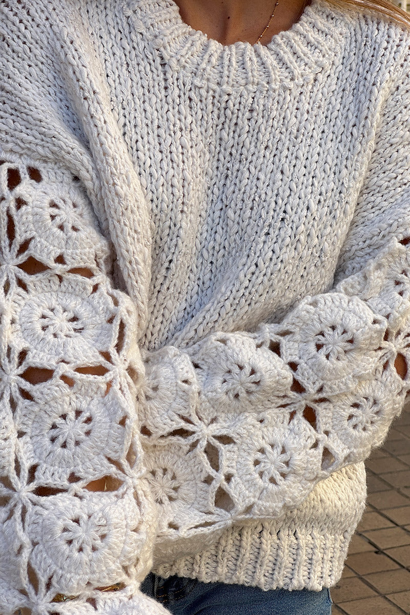 Cream Lace Crochet Sleeve Sweater