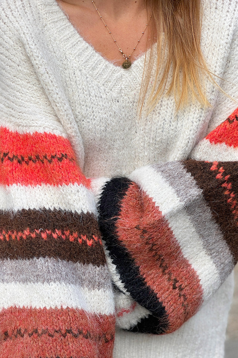 Cream Stripe Sleeve Sweater