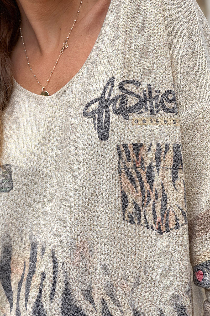 Beige Glitter Knit Tigress Jumper