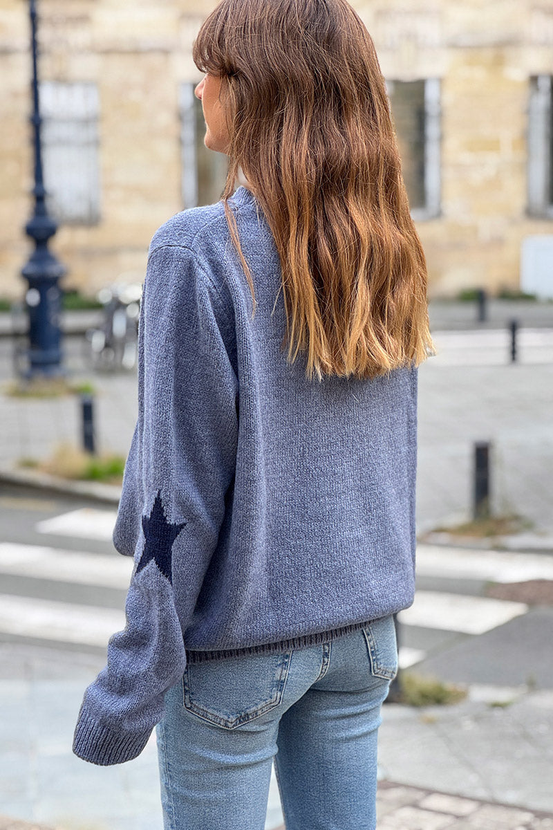 Dusty Blue Star Sleeve Knit Sweater