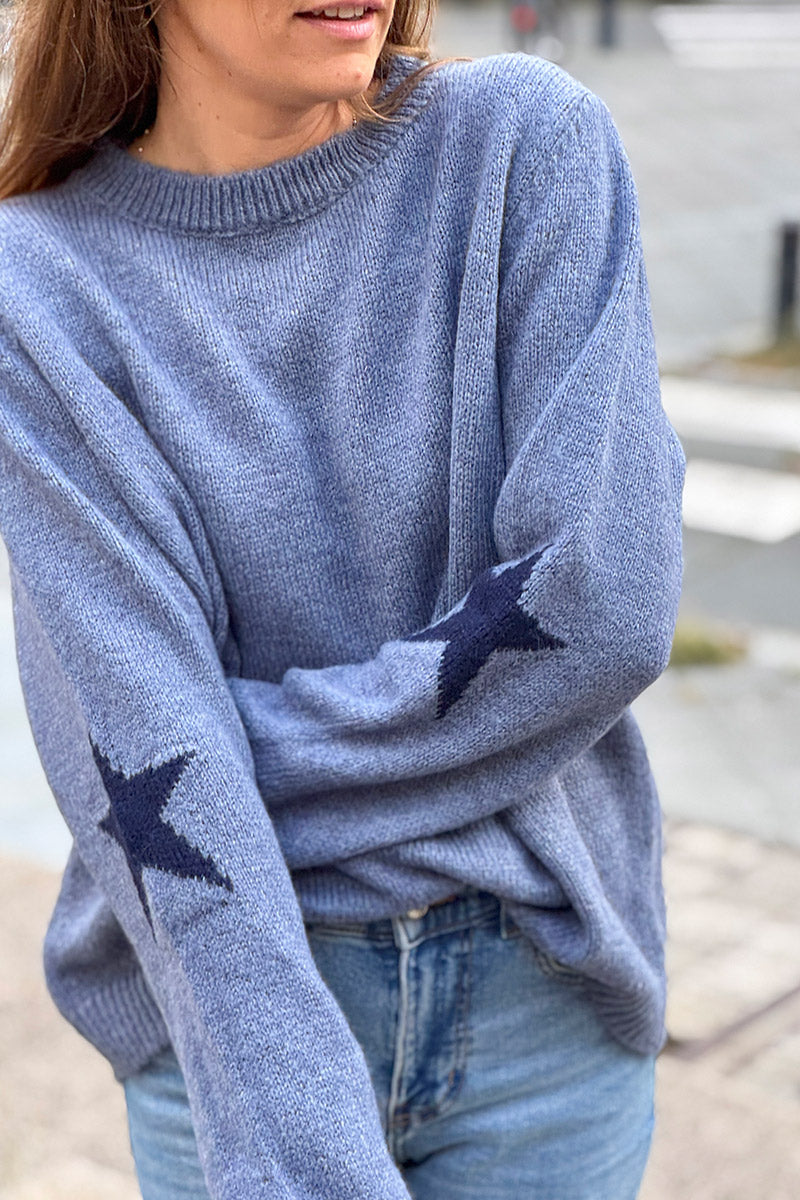 Dusty Blue Star Sleeve Knit Sweater