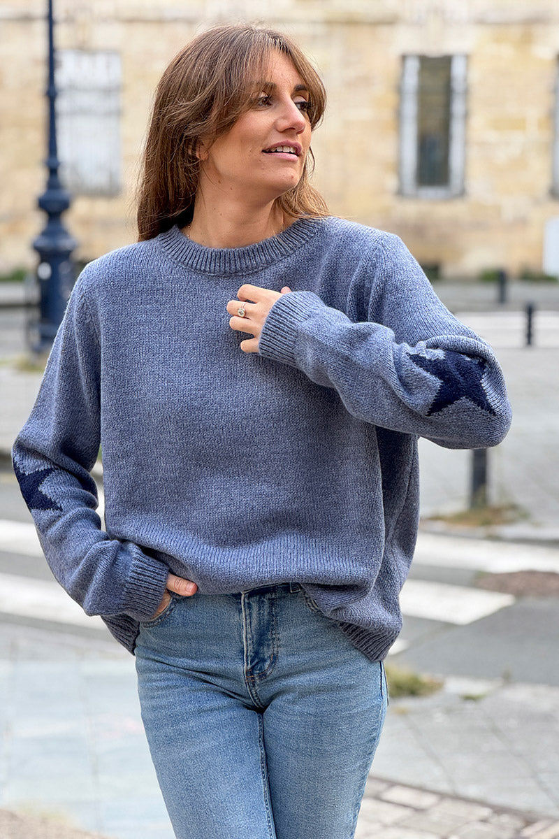 Dusty Blue Star Sleeve Knit Sweater