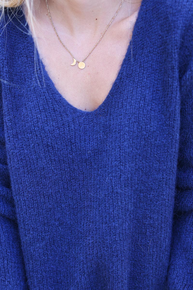 Pull bleu marine coupe ajustee en petite maille col v h288 (1)