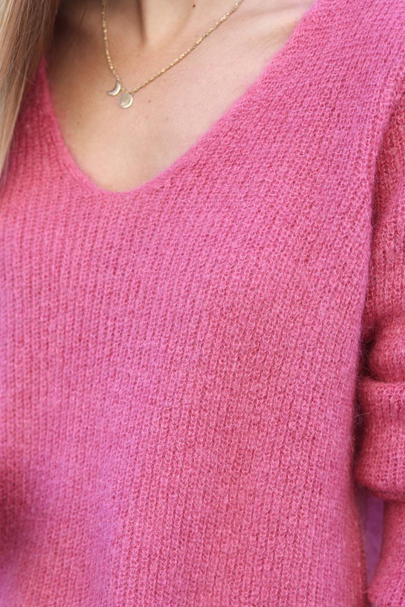 Slim fit v-neck rosewood mohair blend sweater