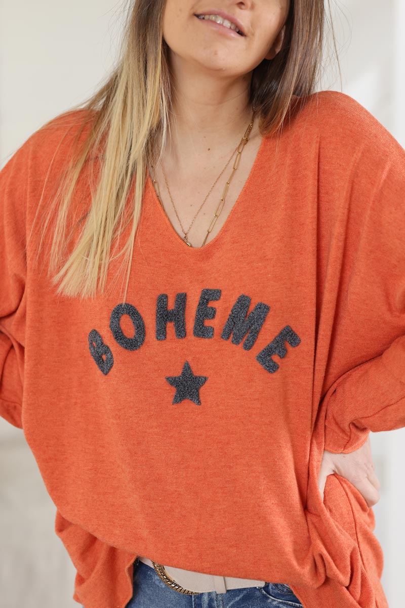Pull brique jersey confort et doux boheme en bouclettes eponge h017 (1)