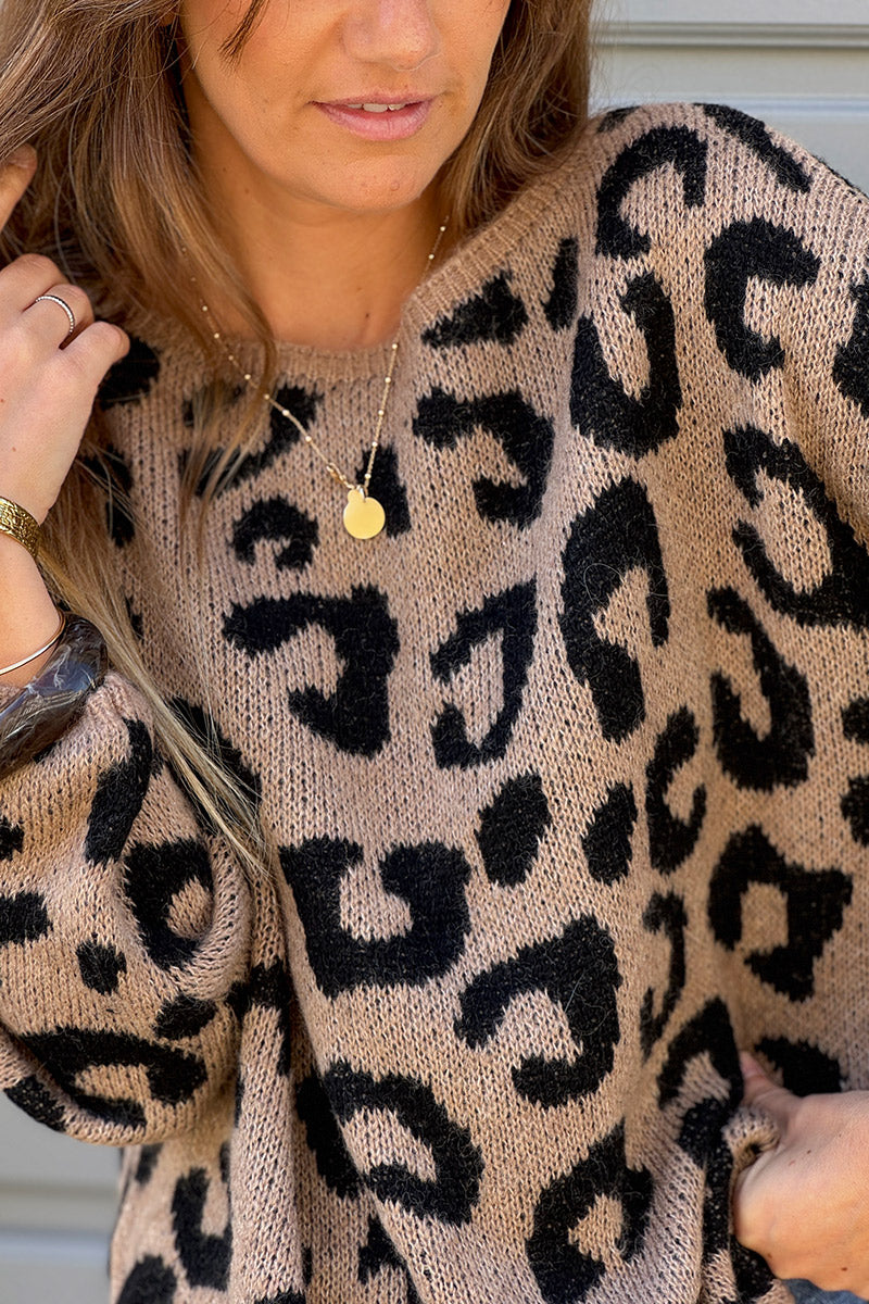 Camel Cheetah Print Sweater