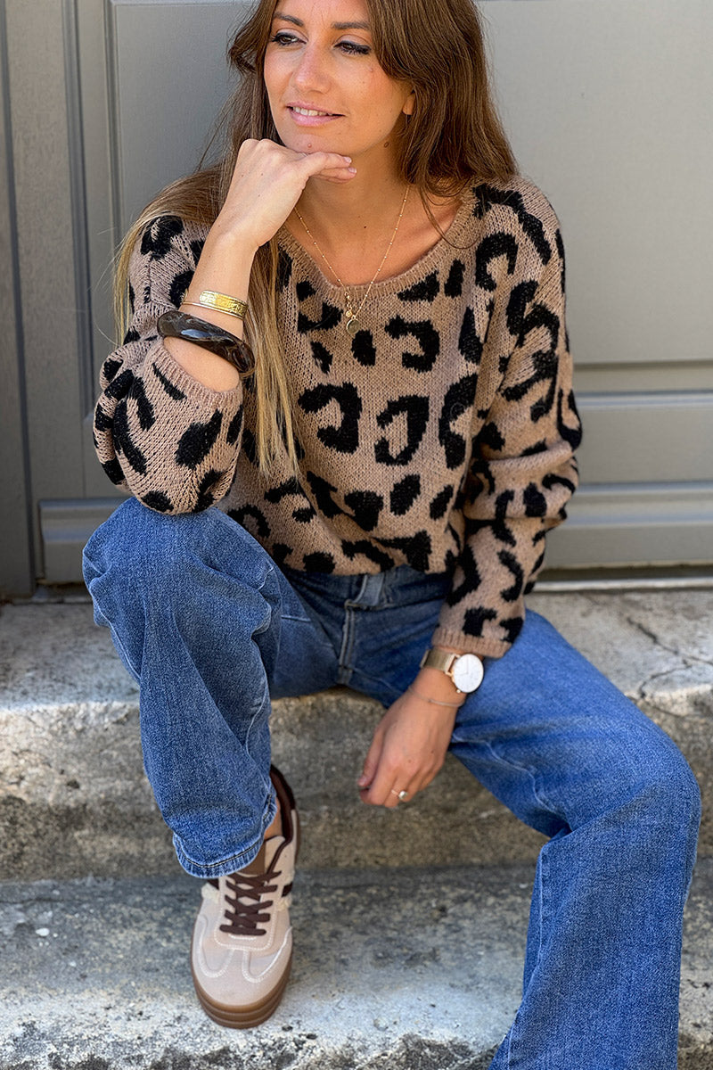 Camel Cheetah Print Sweater